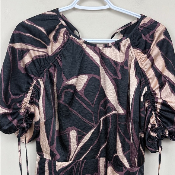 TED BAKER satin fit to flare Elegant Black and Pink Patterned short sleeve Dress - Picture 13 of 16